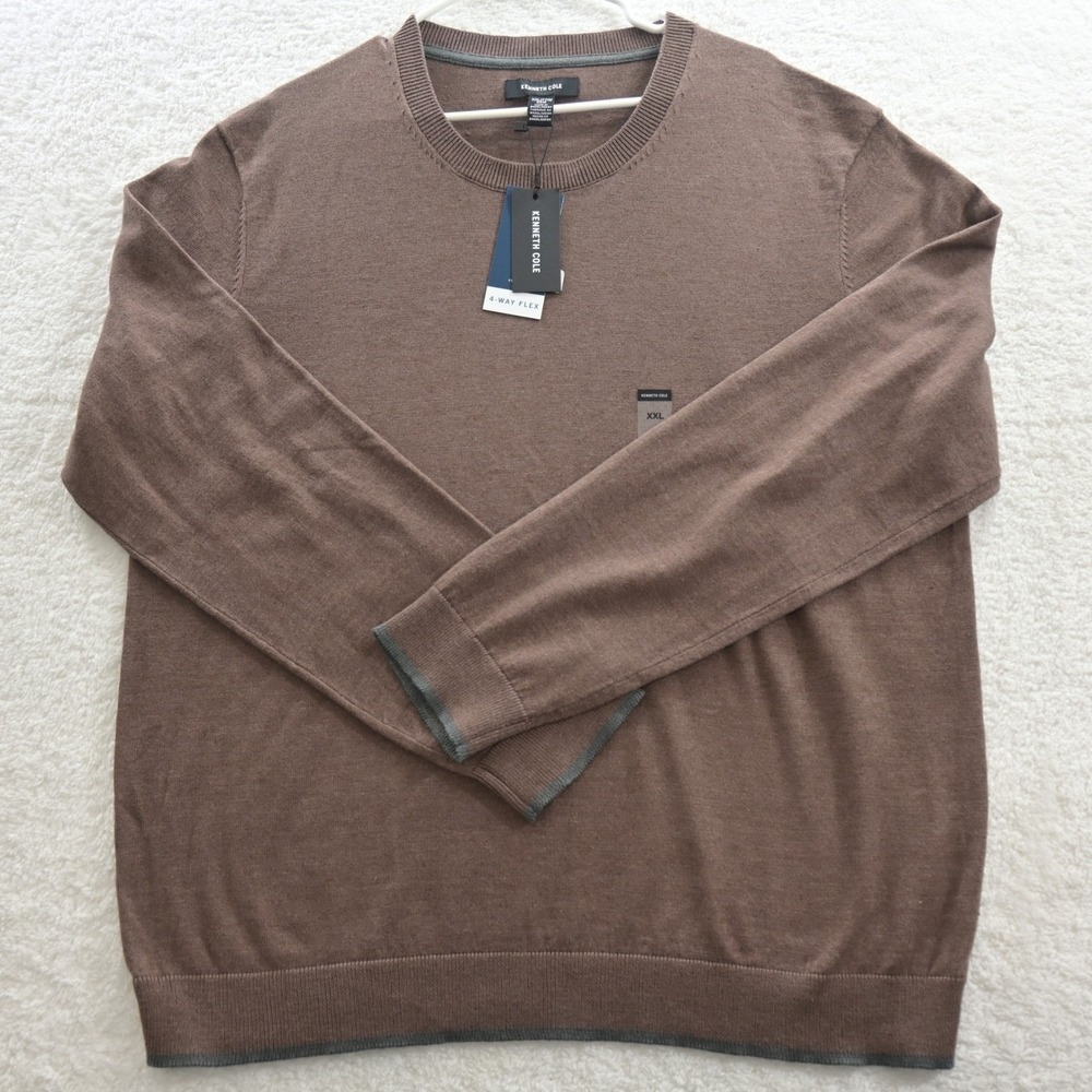 Kenneth Cole Mens Dark Brown 4-Way Flex Crewneck Sweater XXL Cotton Wool Blend
